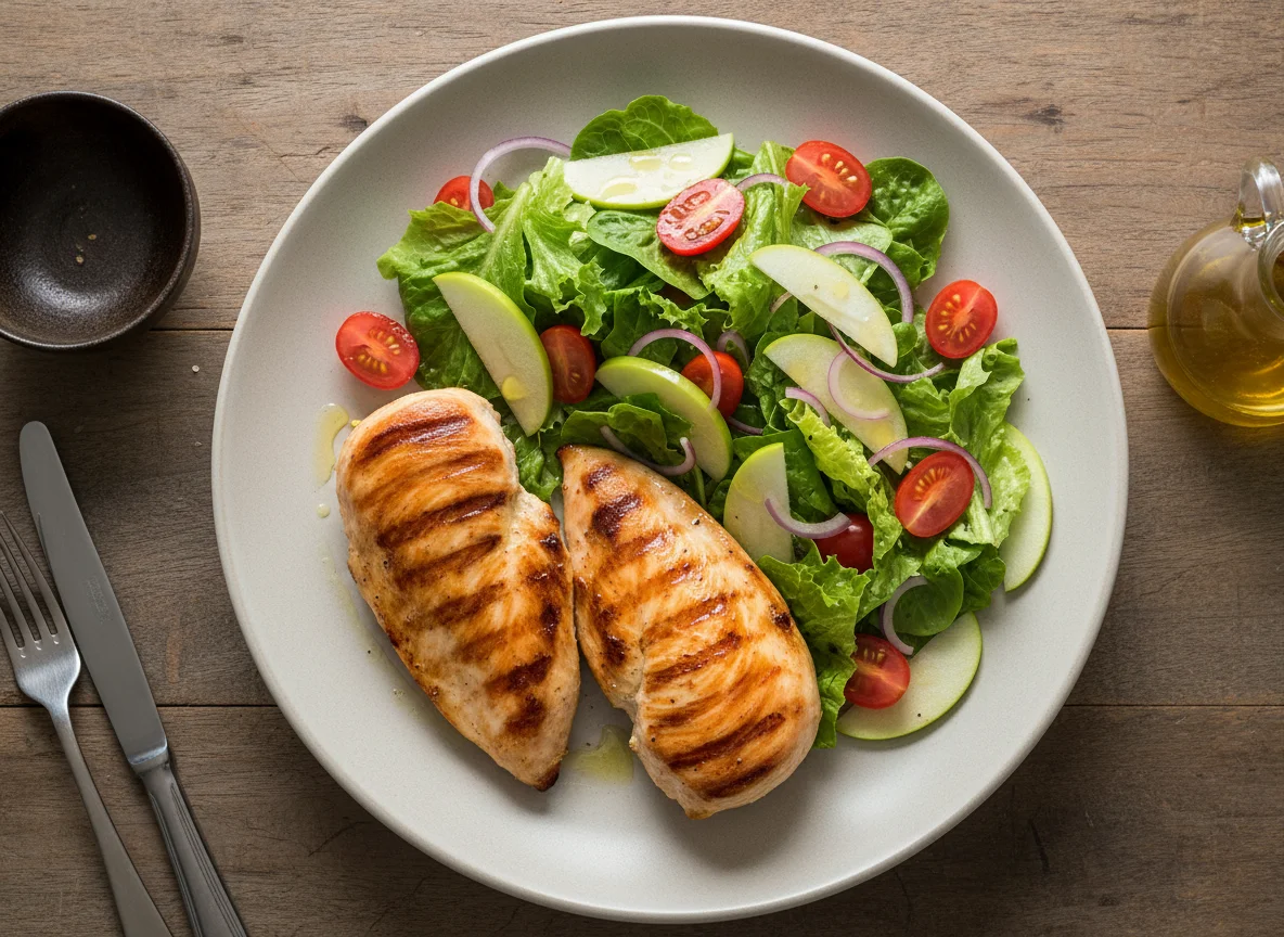 Carne grelhada com salada mista photo