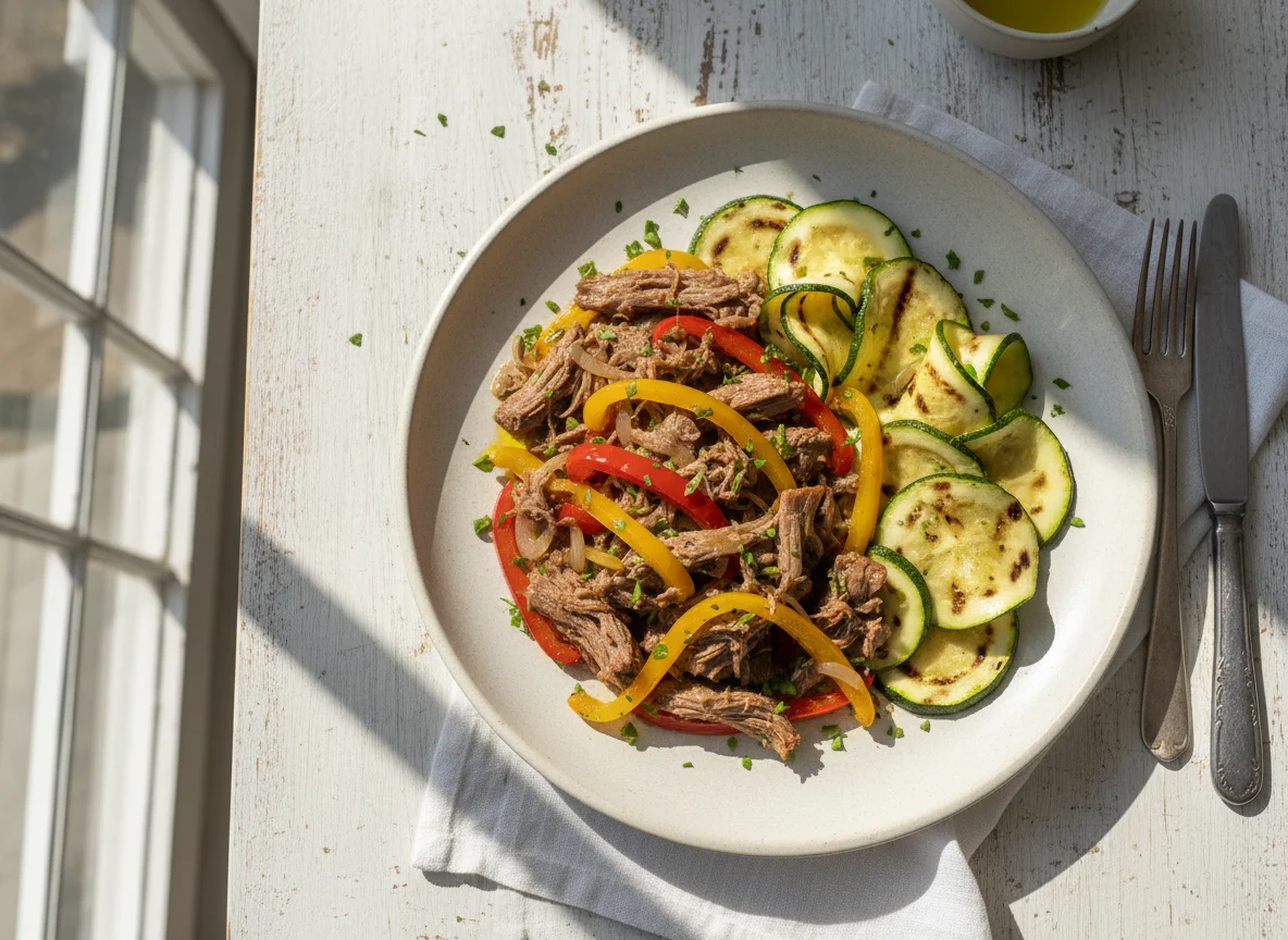 Carne Louca com Abobrinha Grelhada photo