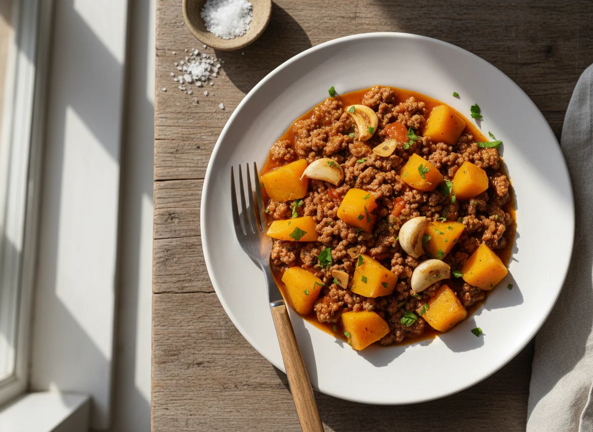 Carne moída com abóbora photo