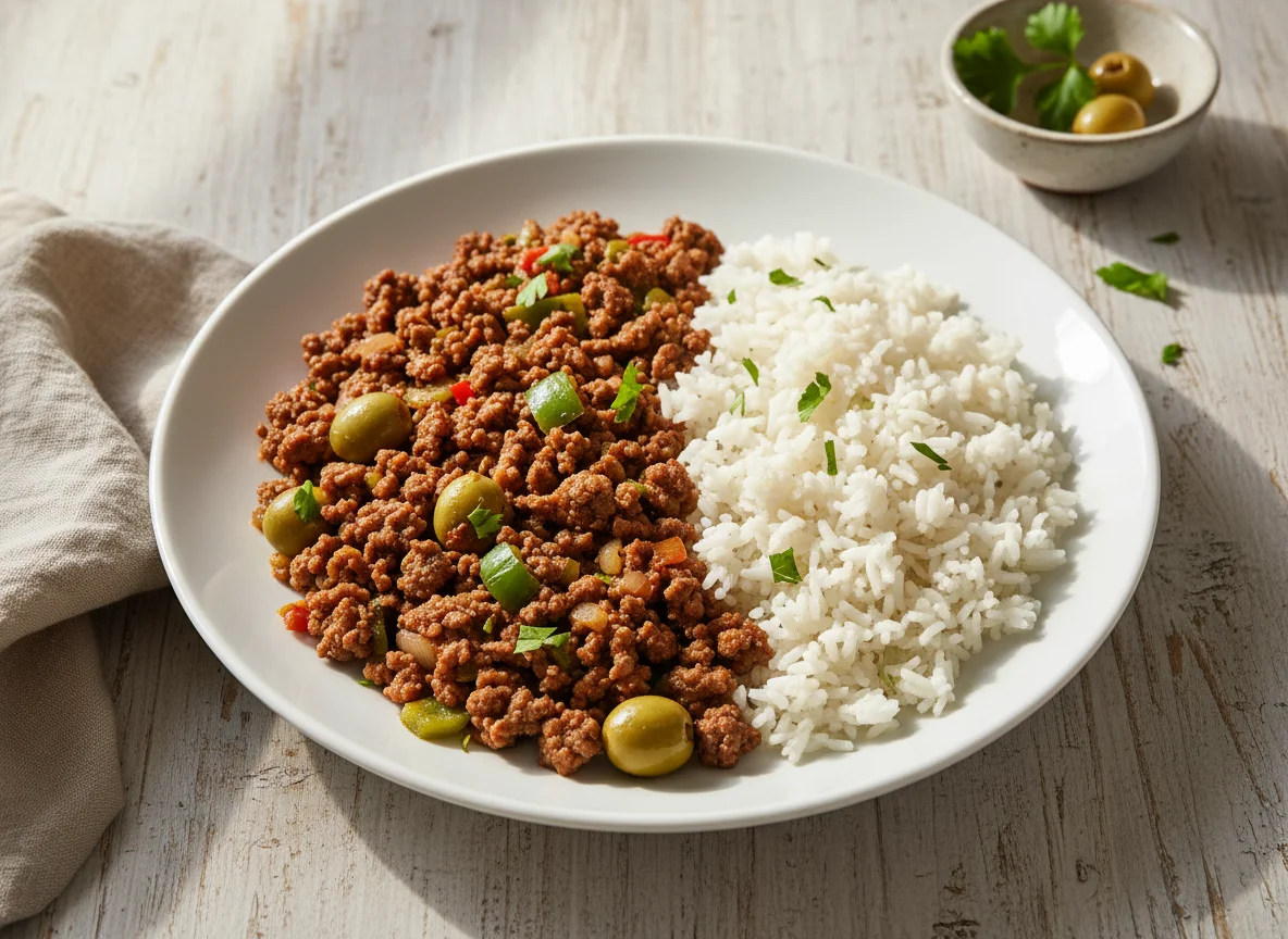 Carne Moída com Arroz e Azeitonas photo