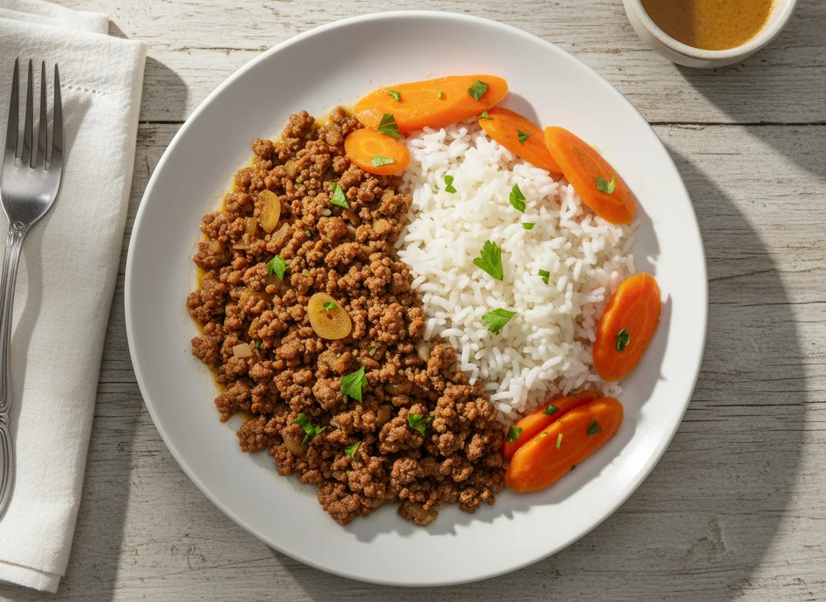 Carne moída com arroz e cenoura photo