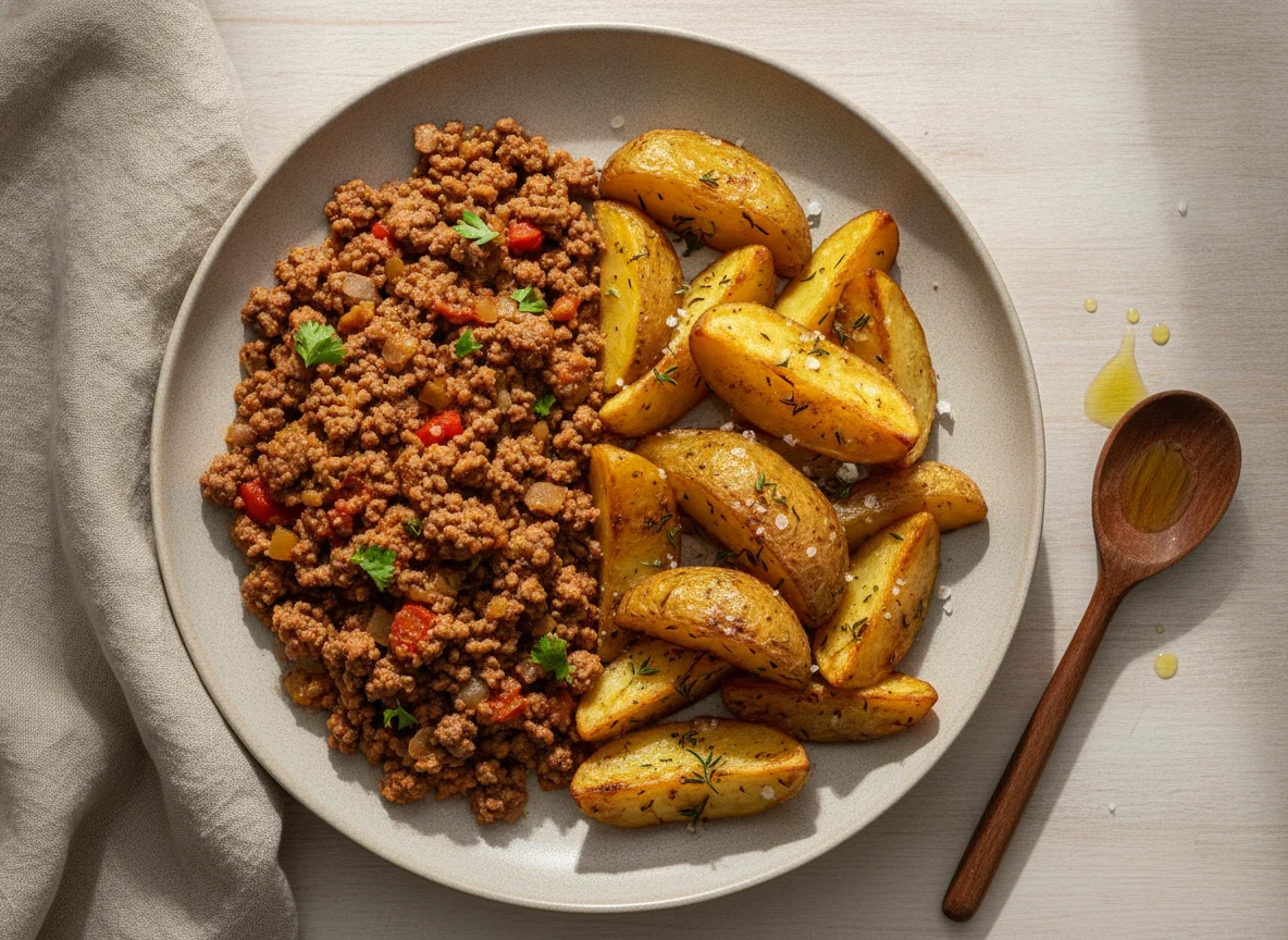 Carne moída com batatas assadas photo