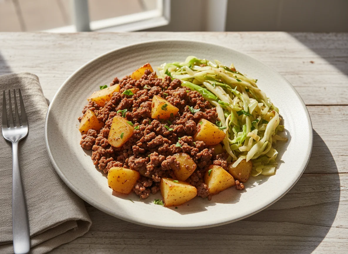 Carne moída com batatas e repolho photo