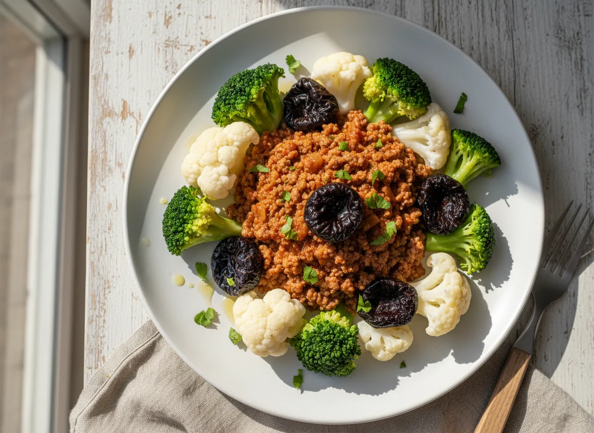 Carne moída com brócolis e couve-flor photo