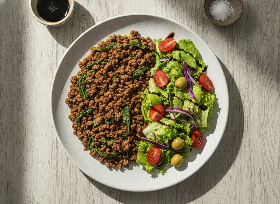 Carne moída com couve e salada mista photo