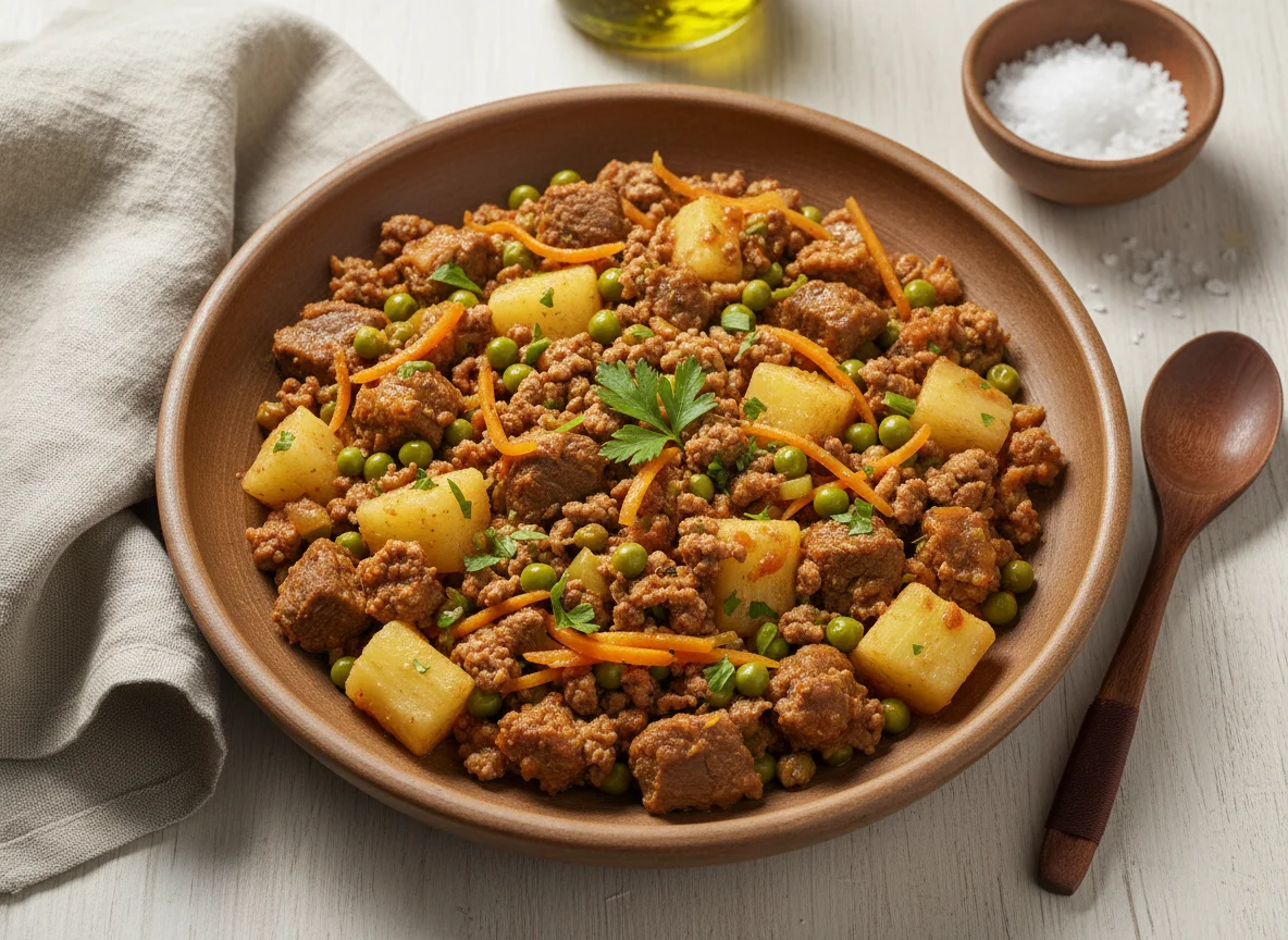 Carne moída com legumes e mandioca photo