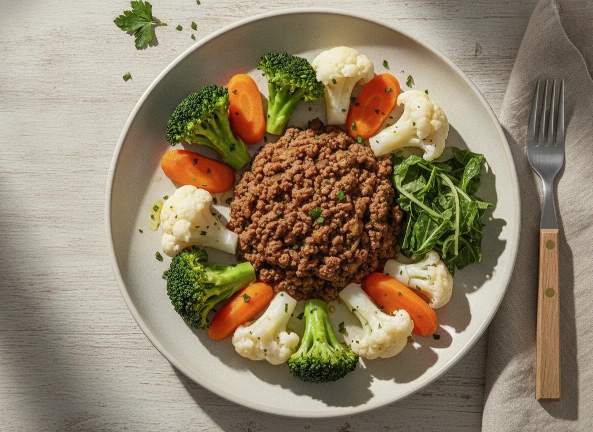 Carne moída com legumes no vapor photo