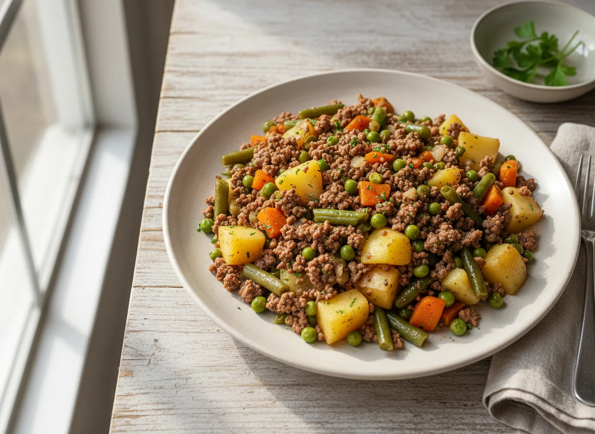Carne moída com legumes salteados photo