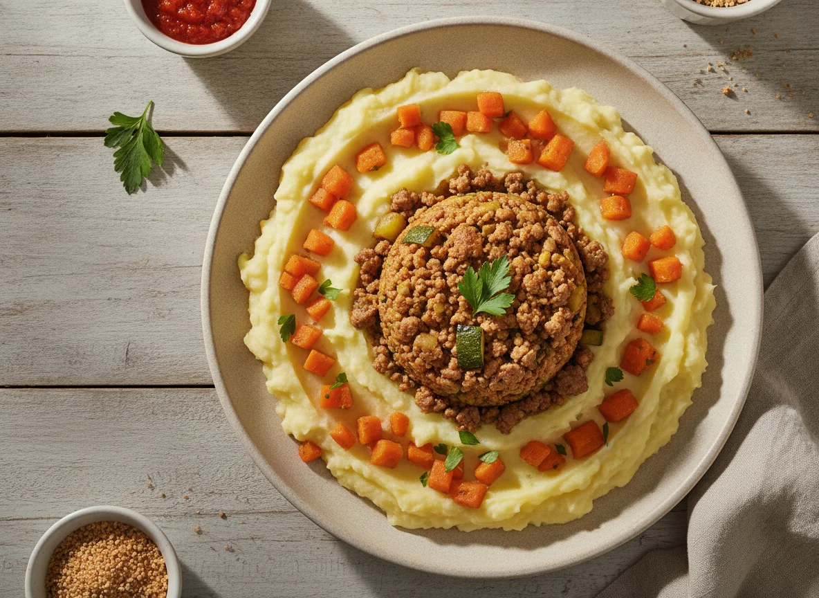 Carne moída com purê de batata e cenoura photo
