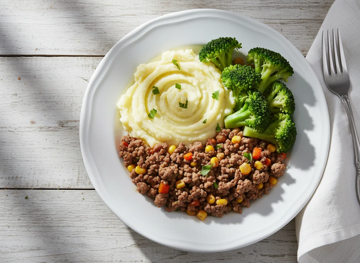 Carne Moída com Purê e Brócolis photo