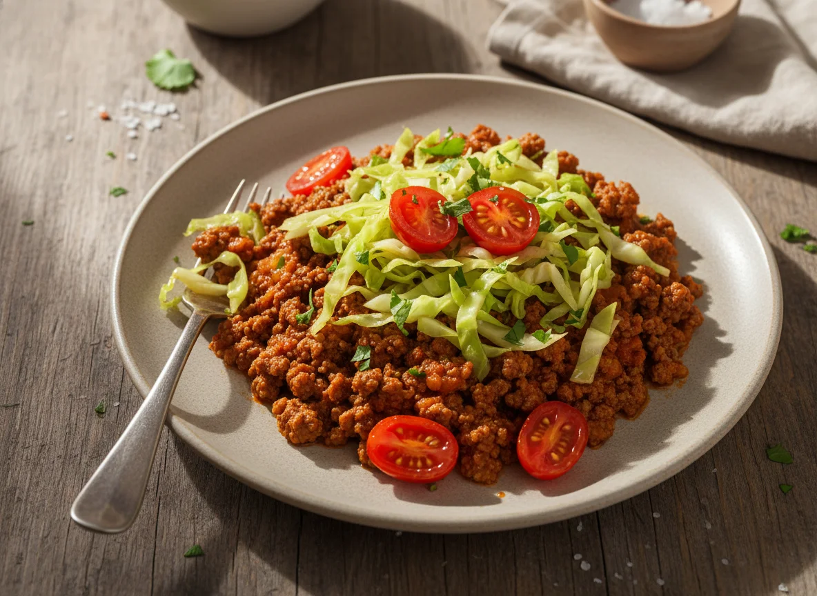 Carne moída com repolho e tomate cereja photo