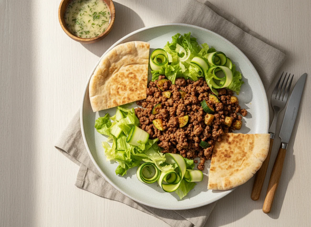 Carne moída com salada e pão sírio photo