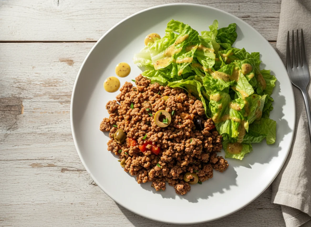 Carne moída e salada de alface photo