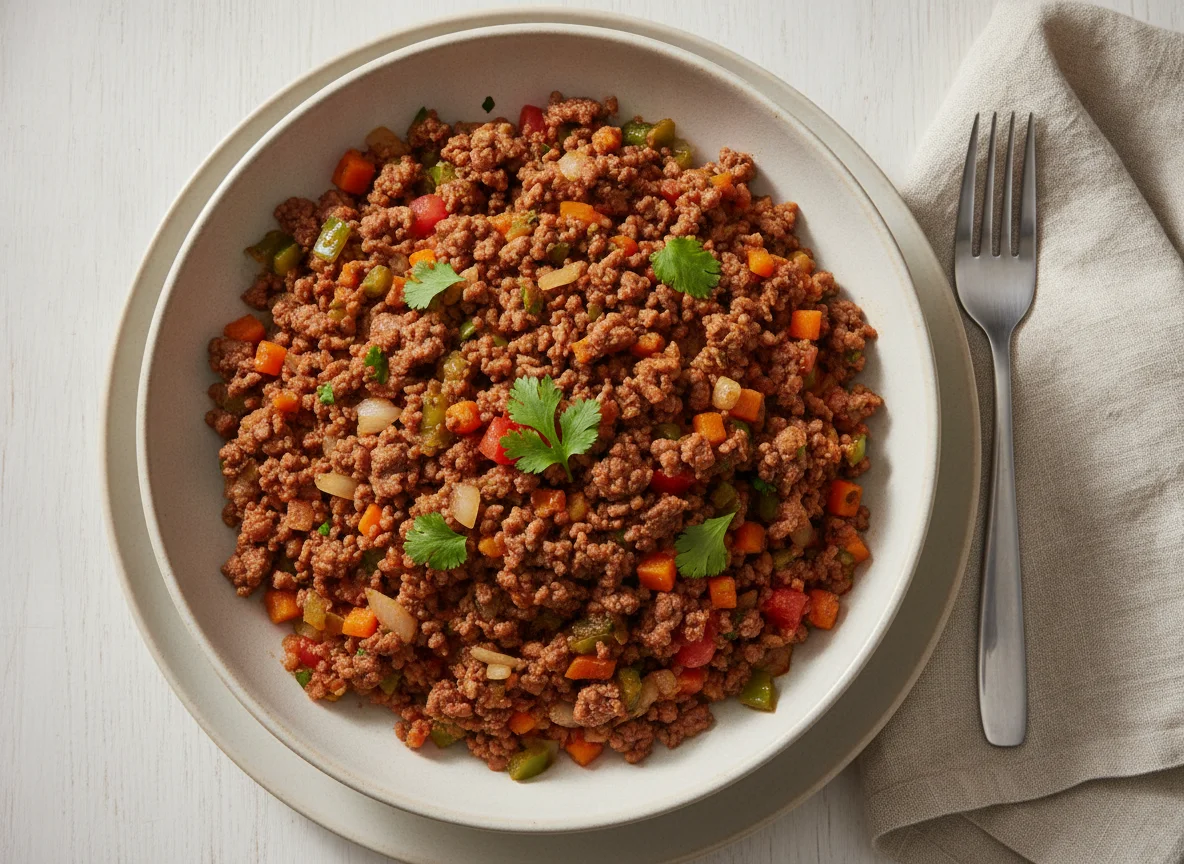 Carne moída refogada com legumes photo