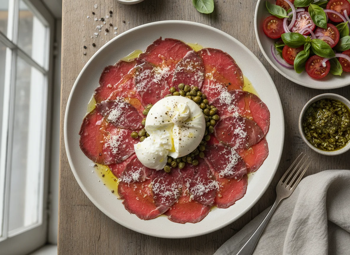 Carpaccio com Burrata e Molho de Alcaparras photo