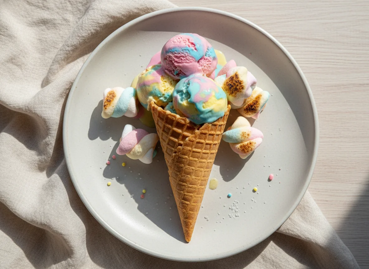 Casquinha com sorvete e marshmallows photo