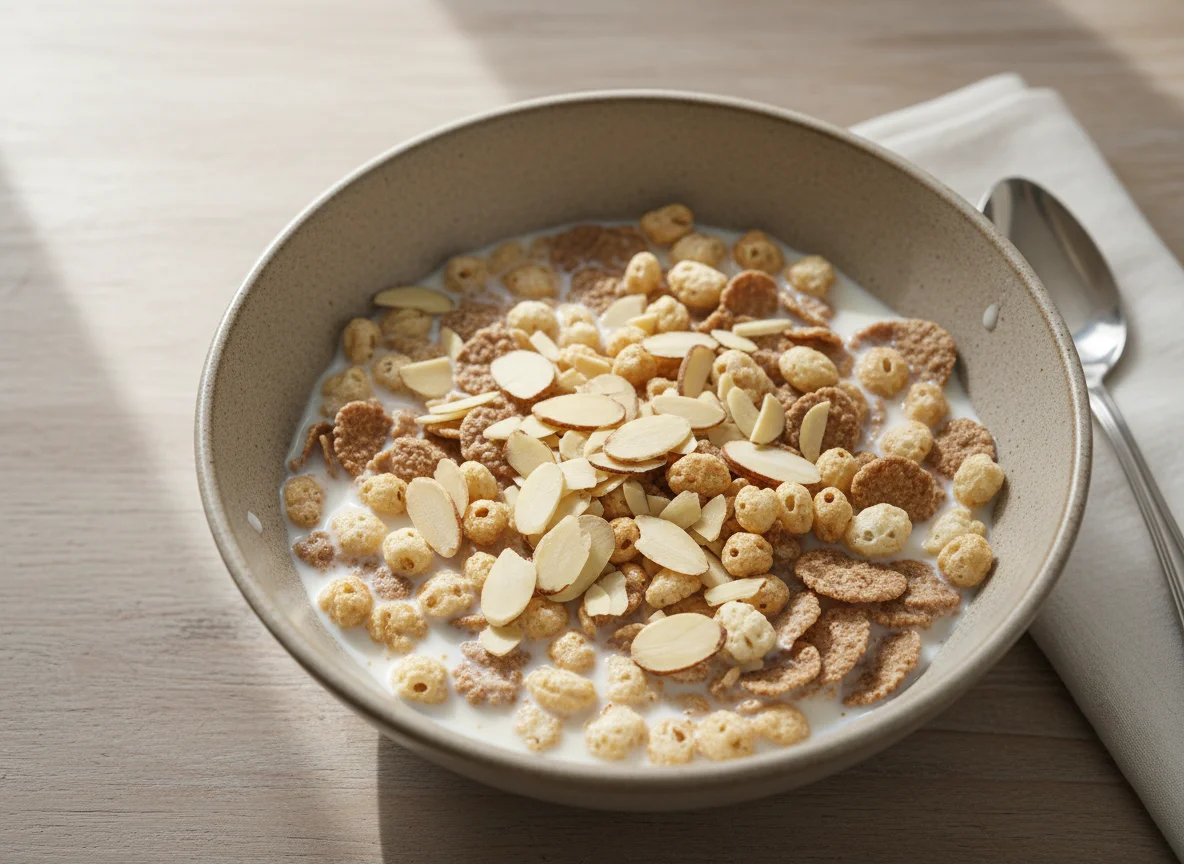 Cereais com leite e amêndoas photo
