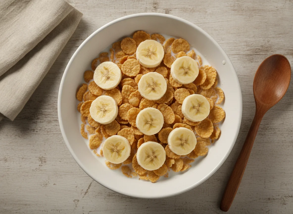 Cereal com banana e leite photo