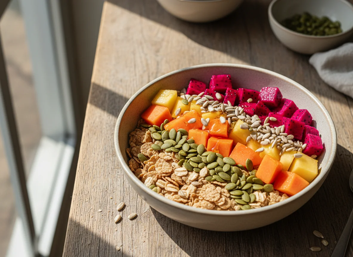 Cereal com frutas e sementes photo