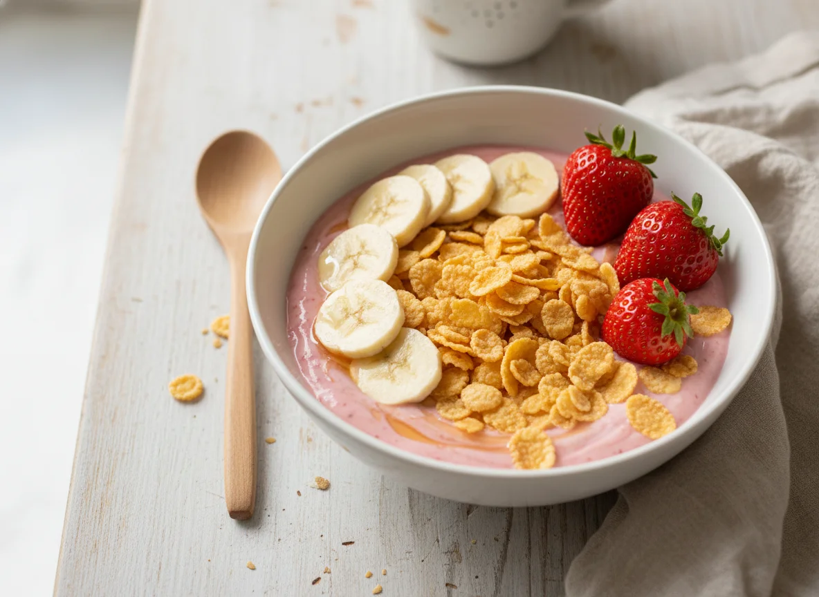 Cereal com iogurte e banana photo