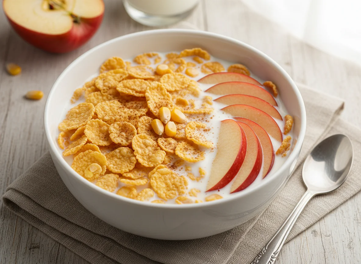 Cereal com leite e maçã photo