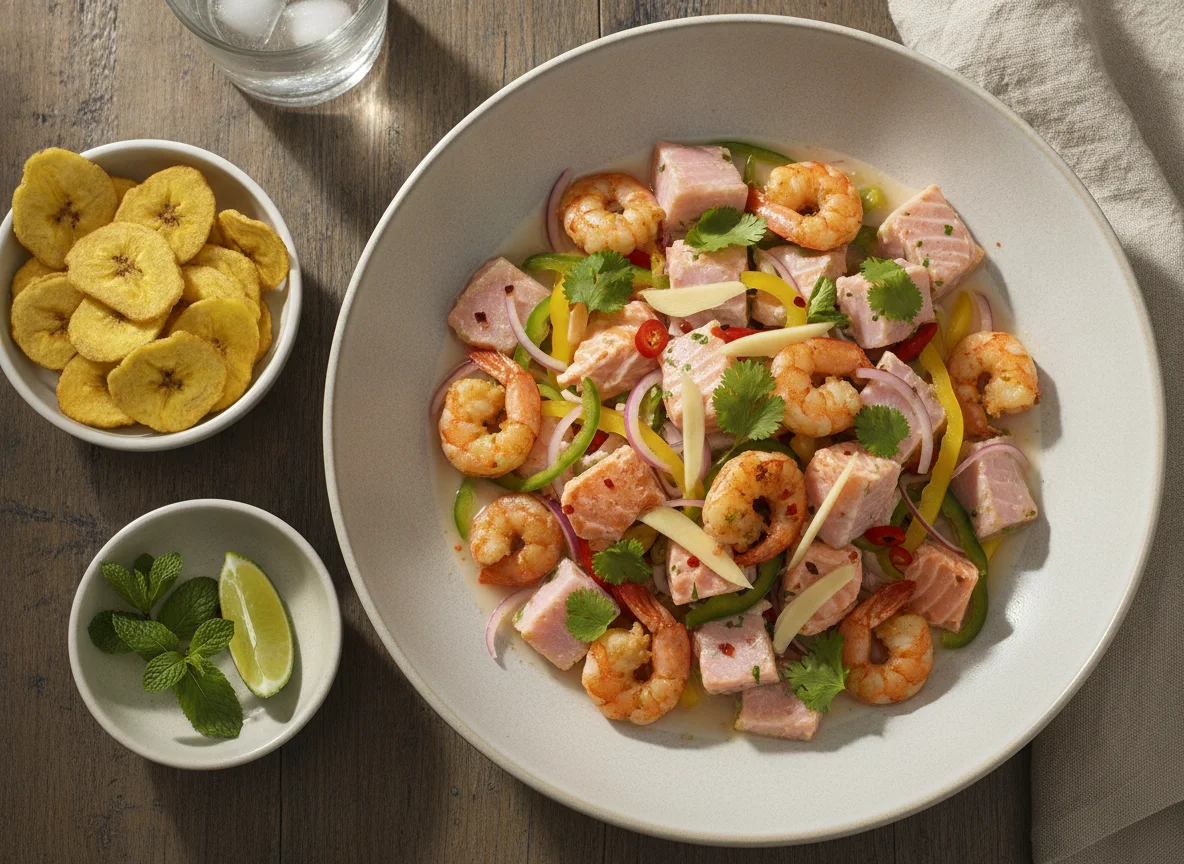Ceviche de tilápia e frutos do mar photo