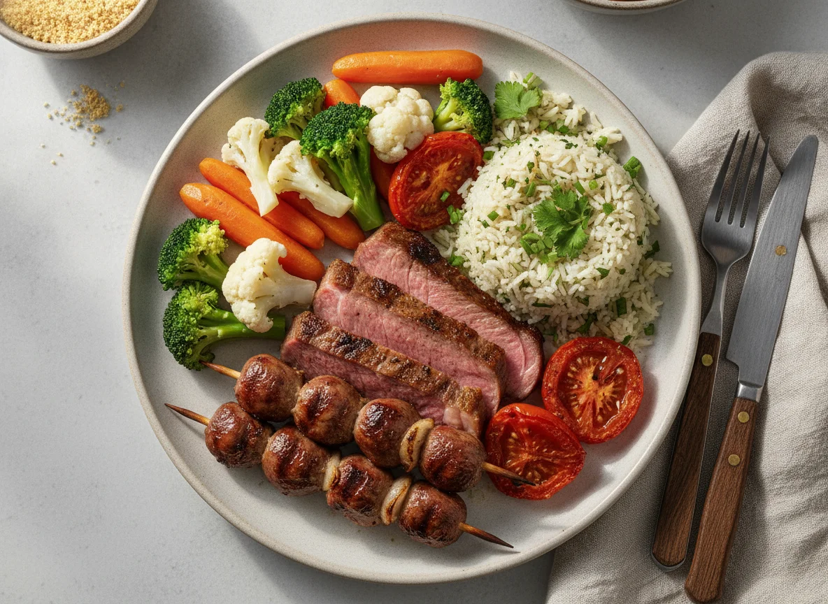 Churrasco com Arroz de Ervas e Vegetais photo