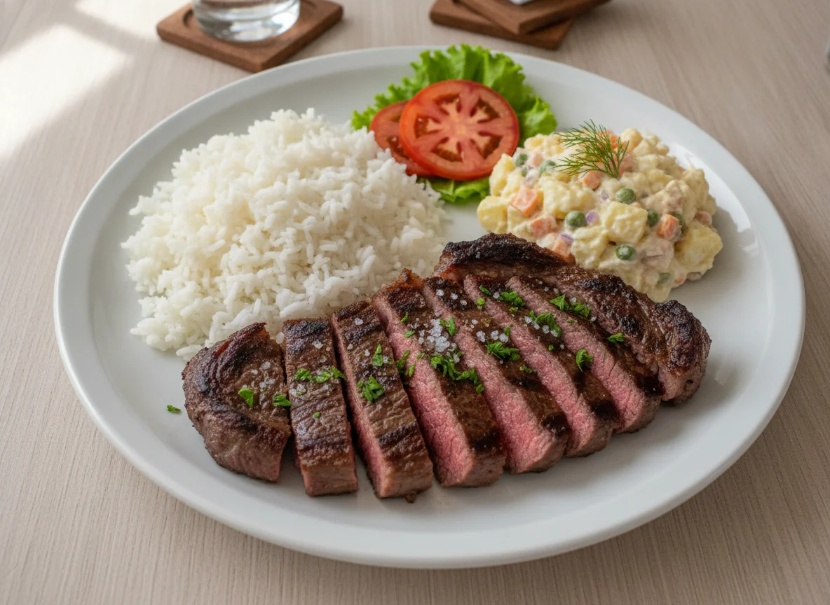 Churrasco com Arroz e Salada de Maionese photo