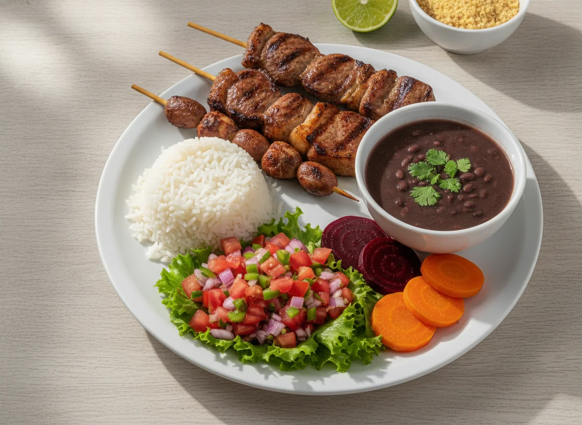 Churrasco com Arroz, Feijão e Salada photo
