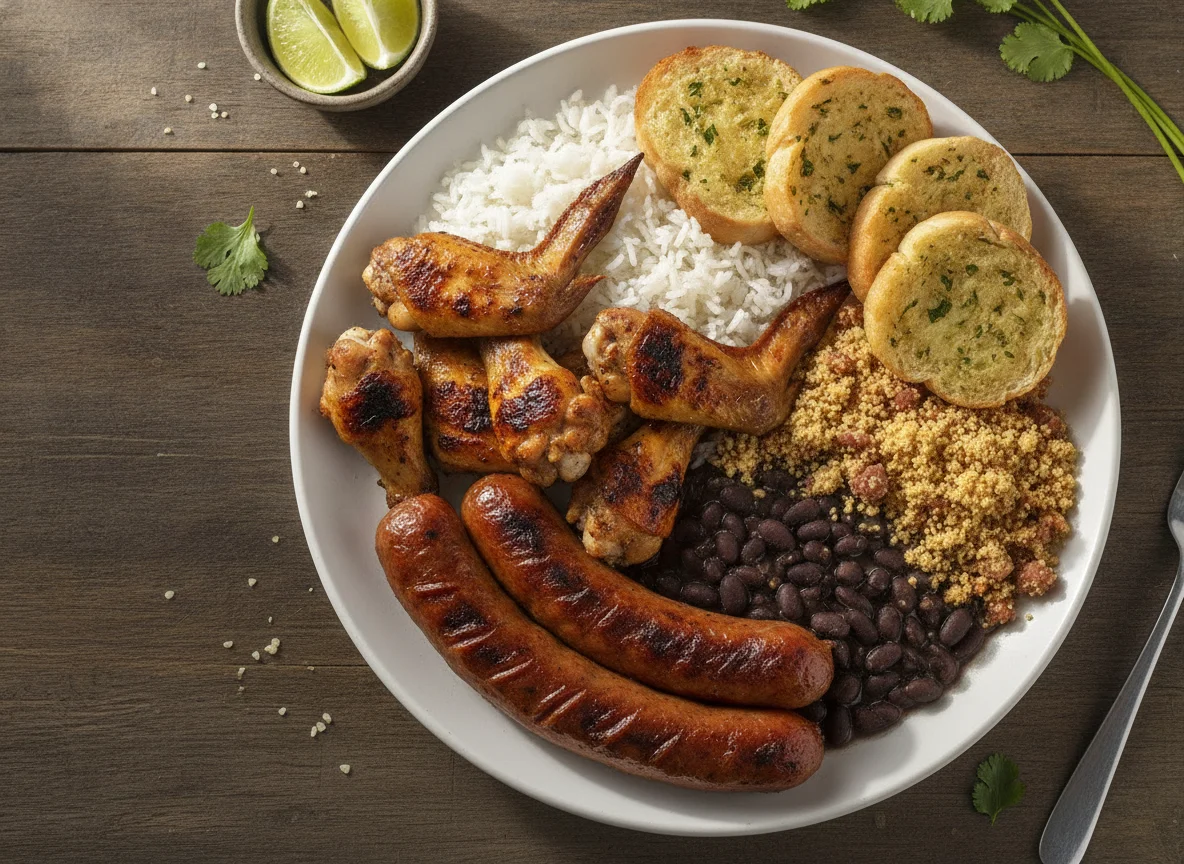 Churrasco com Arroz, Feijão, Farofa e Pão de Alho photo