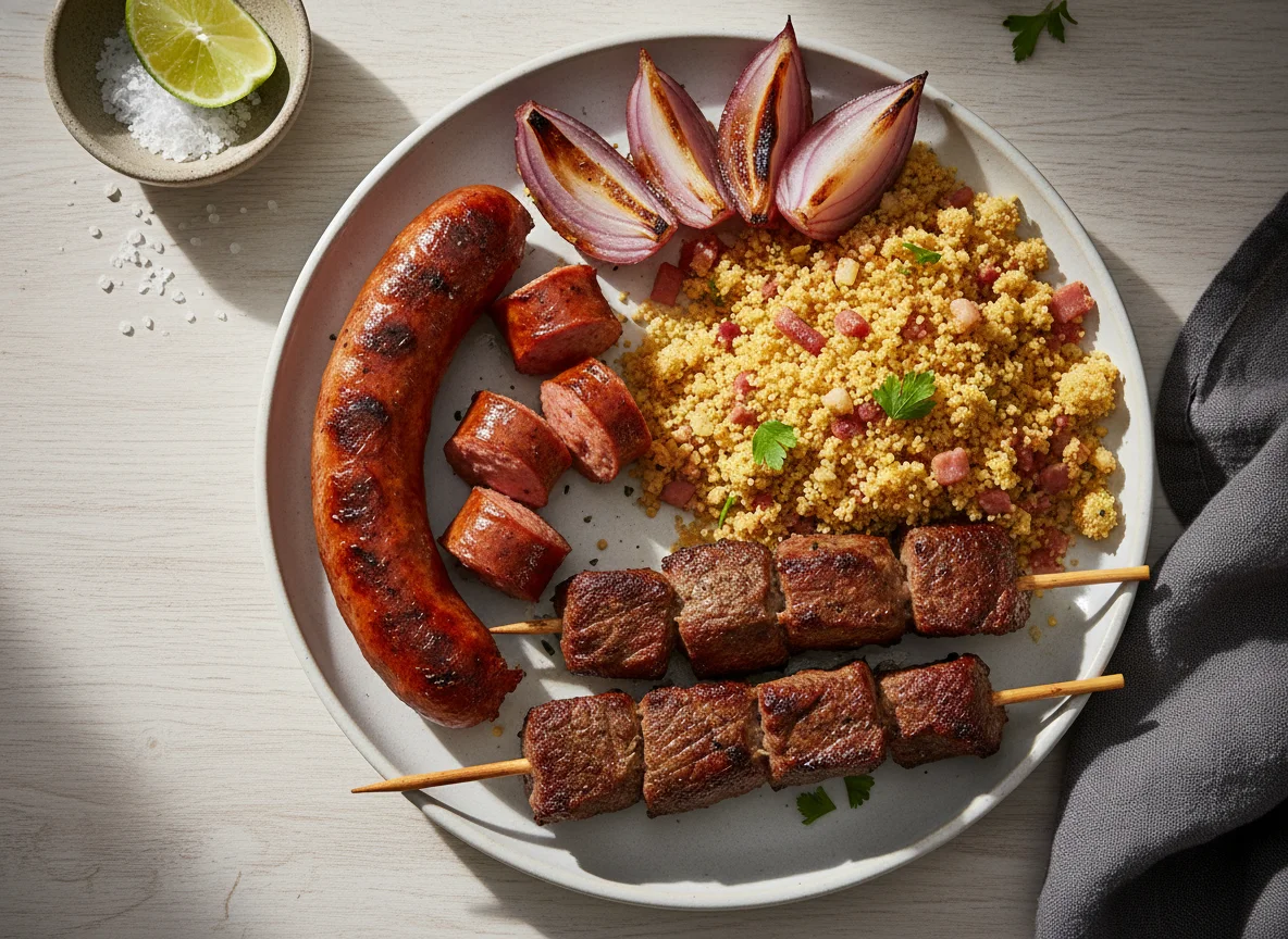 Churrasco com linguiça e farofa photo