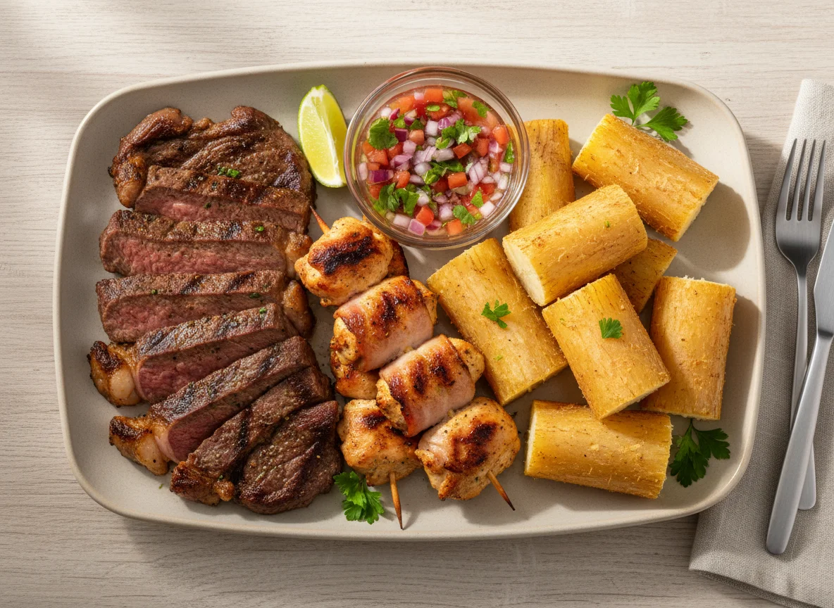 Churrasco com Mandioca e Vinagrete photo