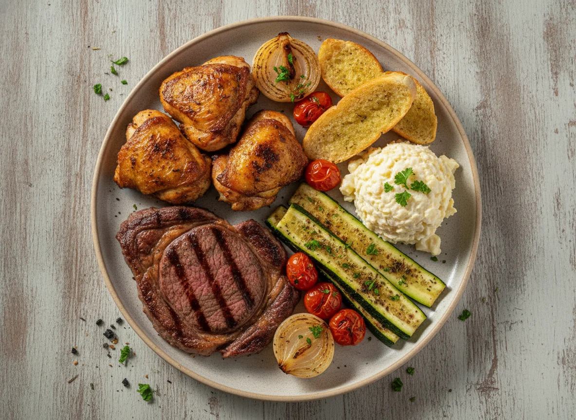 Churrasco com Salada de Maionese e Acompanhamentos photo