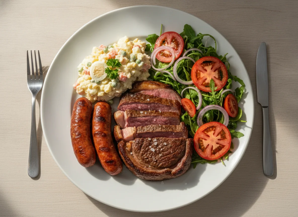 Churrasco com Salada de Maionese e Salada Verde photo