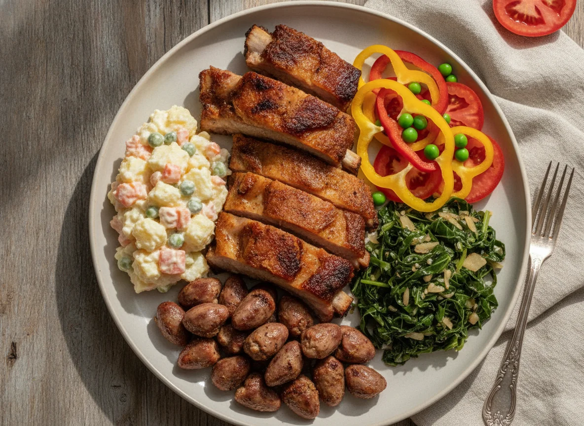 Churrasco com Salada e Coração de Frango photo