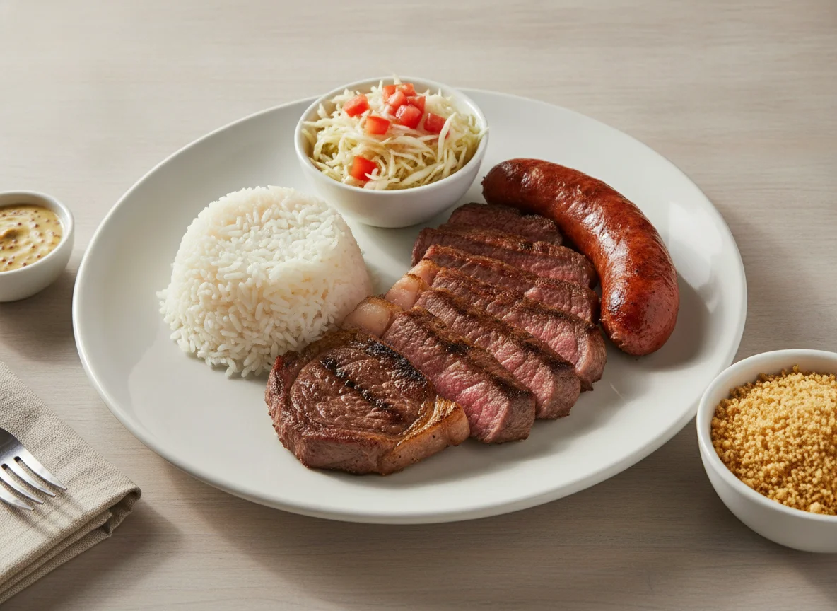 Churrasco Misto com Arroz, Farofa e Salada photo