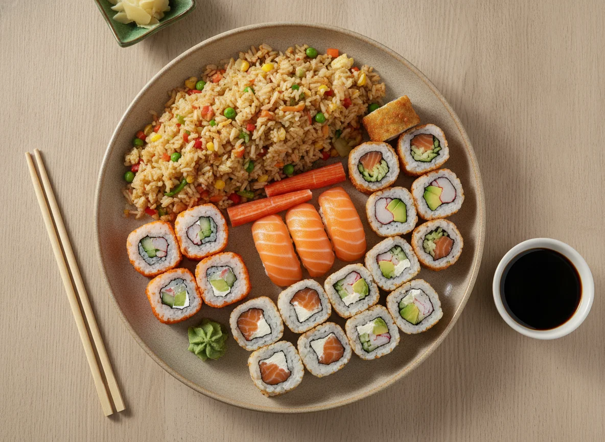 Combinado de Sushi e Arroz Colorido photo