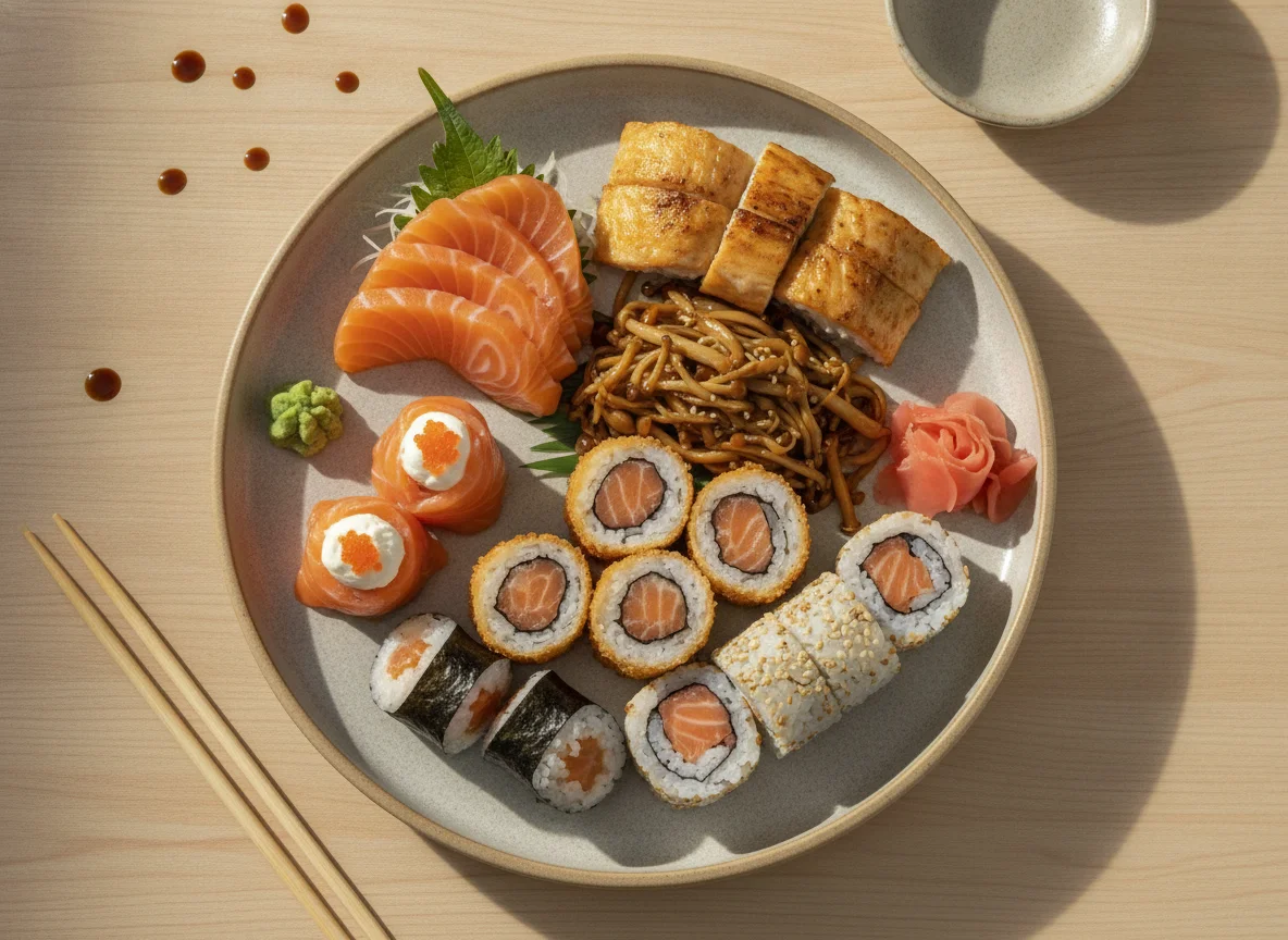 Combinado de Sushi e Sashimi com Shimeji photo