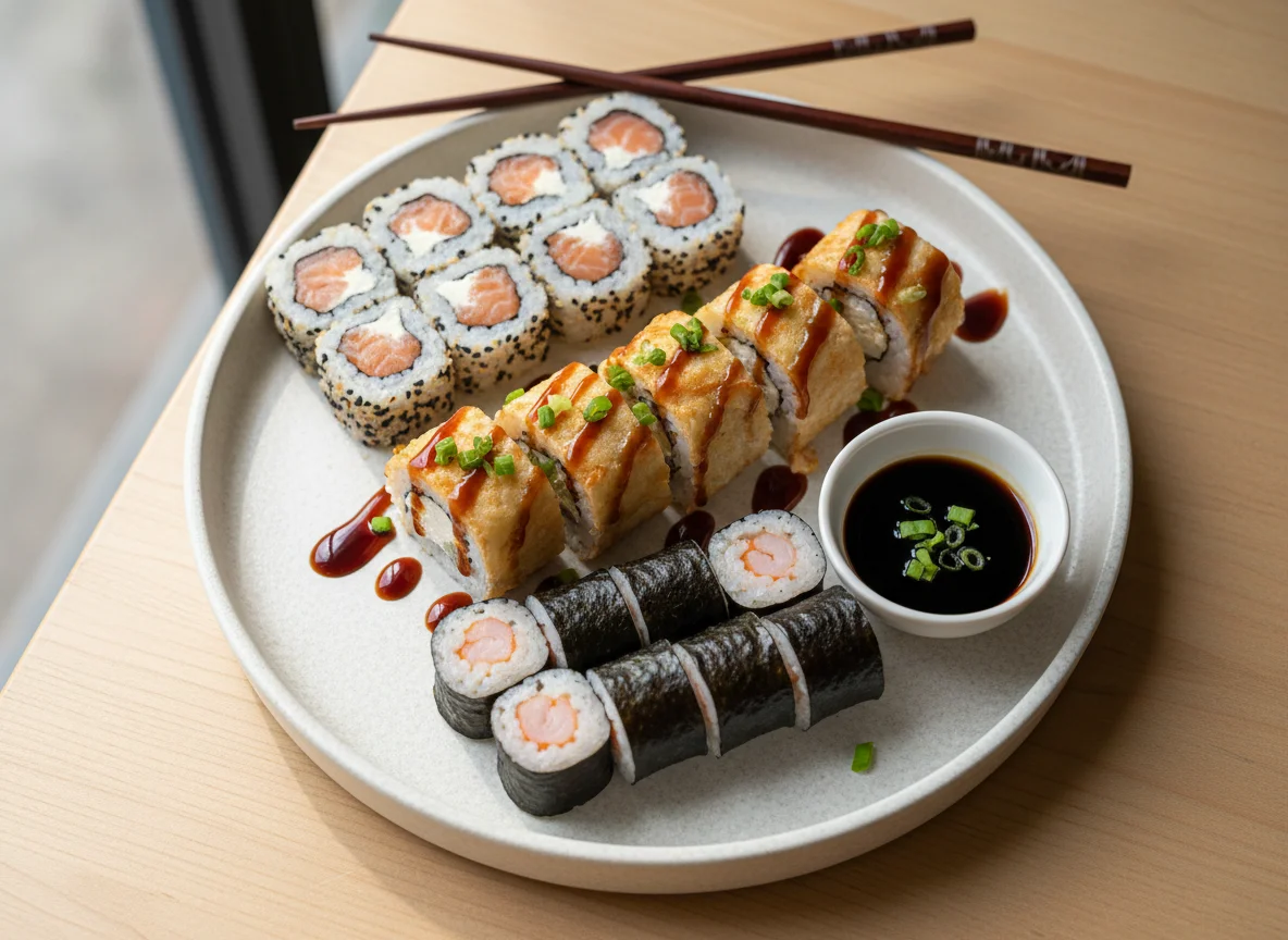 Combo de Sushi (Uramaki, Hot Salmão, Hossomaki Camarão) photo