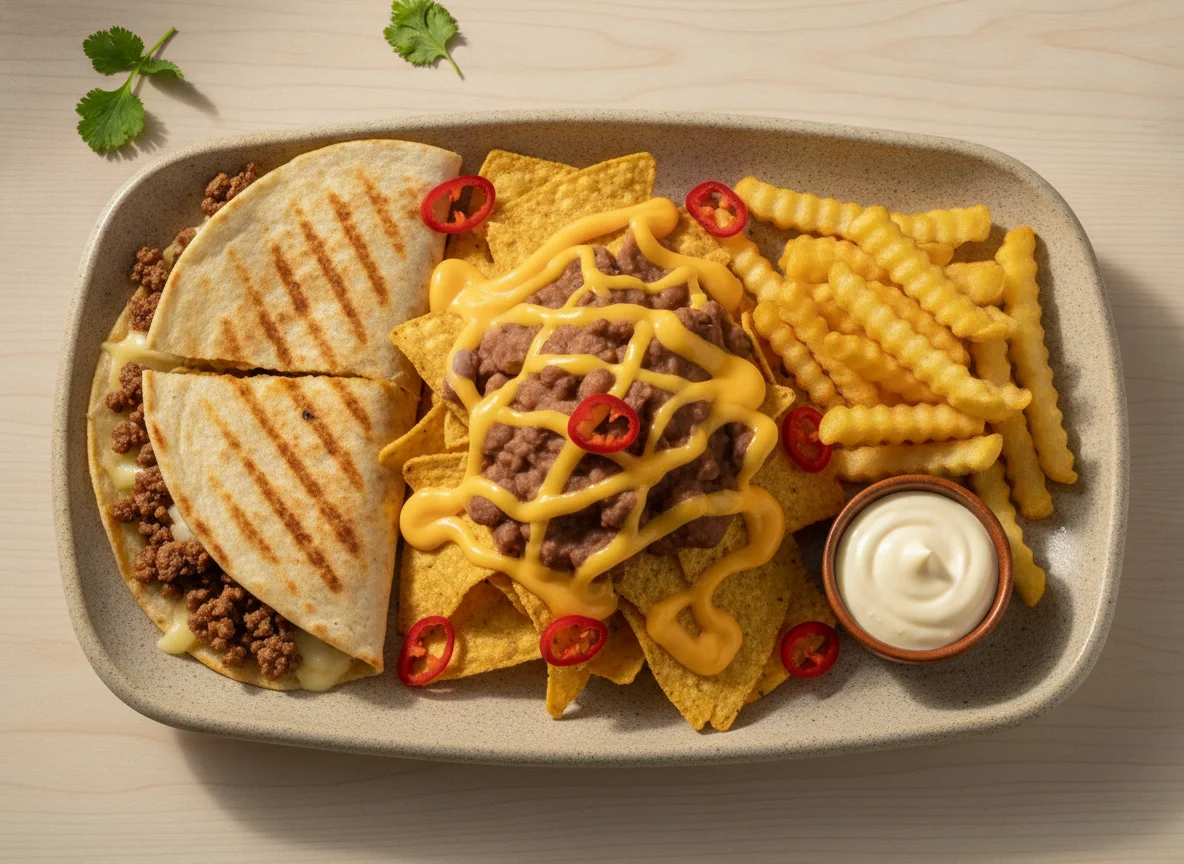 Combo Mexicano com Nachos, Quesadilla e Batata Frita photo