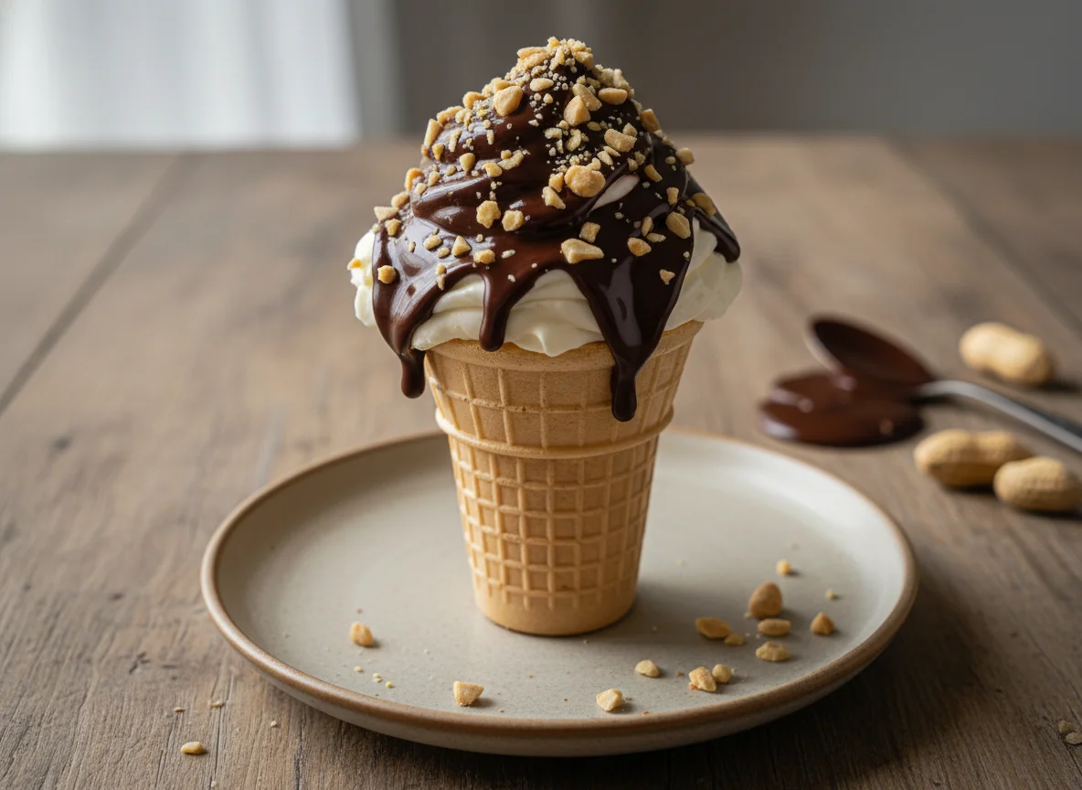 Cone trufado de chocolate e amendoim photo