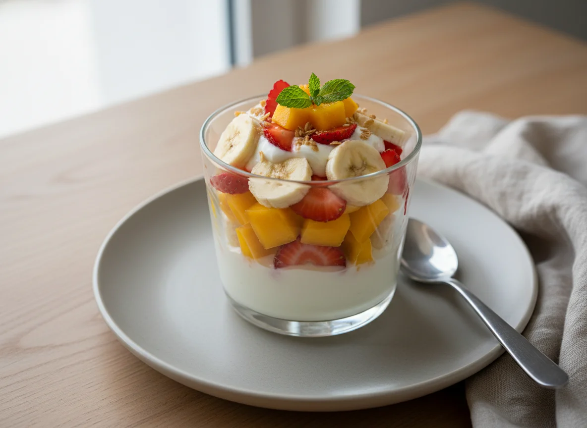 Copo de frutas com iogurte photo