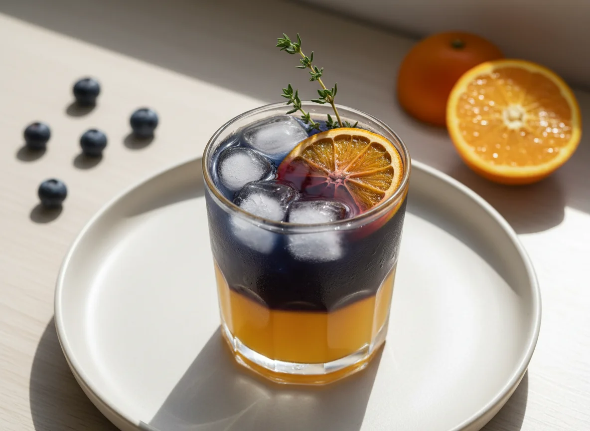 Coquetel de frutas com mirtilo e laranja photo