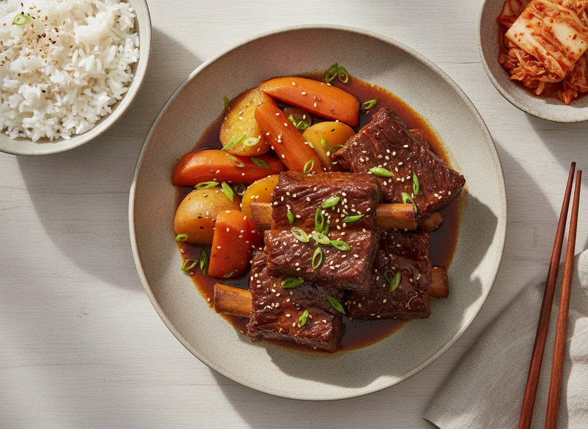 Costela Coreana (Galbi-jjim) com Arroz e Kimchi photo