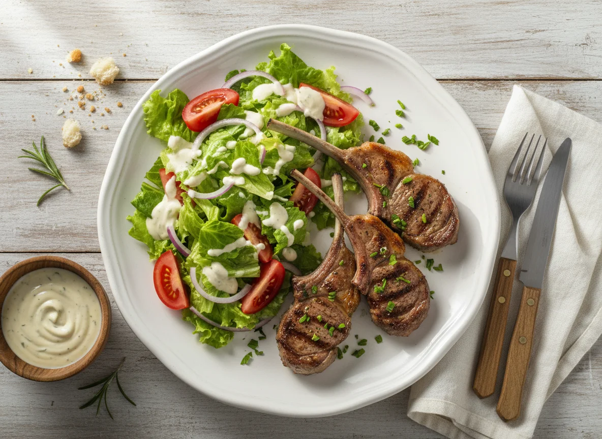 Costeletas de cordeiro com salada photo