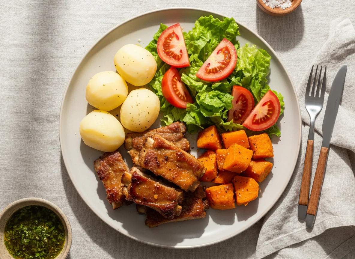 Costelinha com Batata, Batata Doce e Salada photo