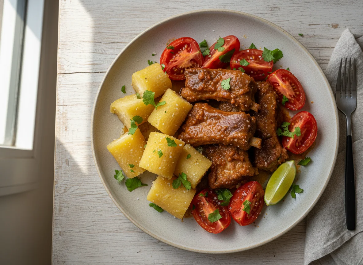 Costelinha de porco com mandioca e tomate photo