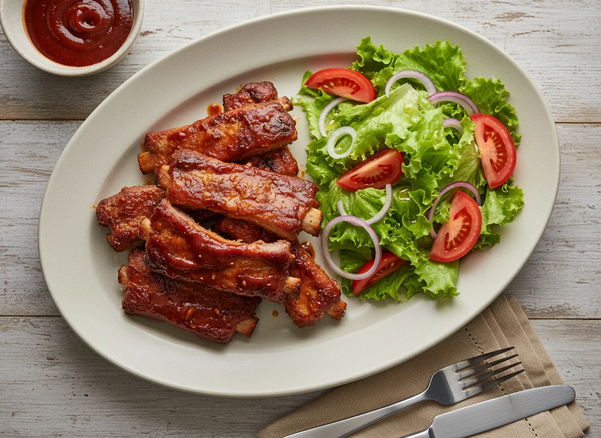 Costelinha de porco com salada photo