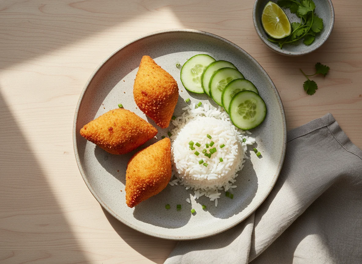 Coxinhas com arroz e pepino photo