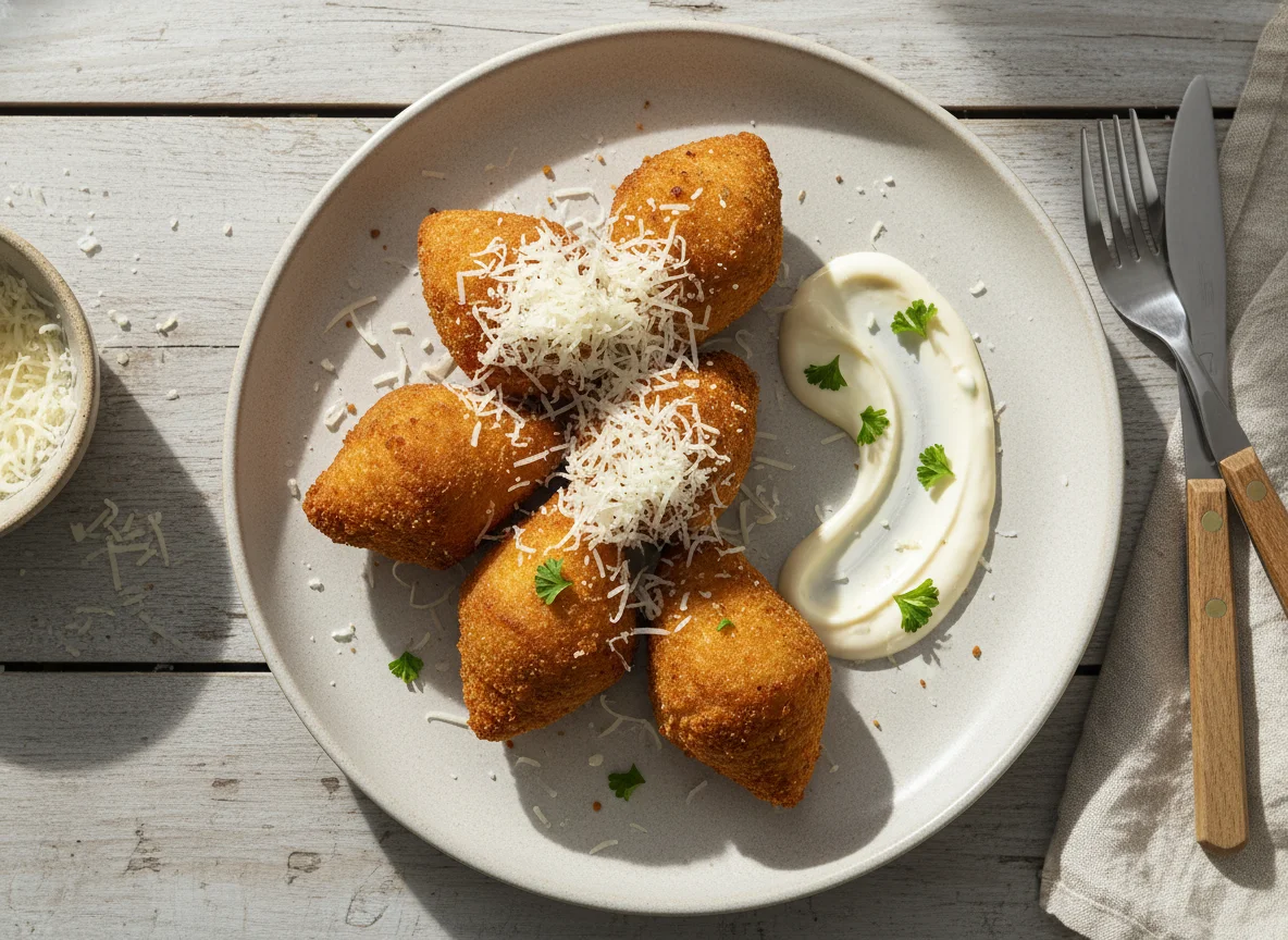 Coxinhas com molho e queijo ralado photo